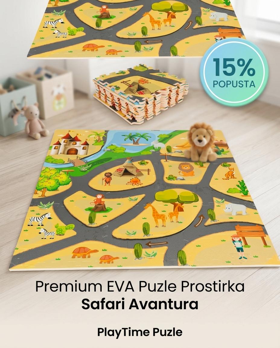 PODLOGA ZA IGRU ZA DECU SAFARI PUZZLE 9 ELEMENATA 93X93CM